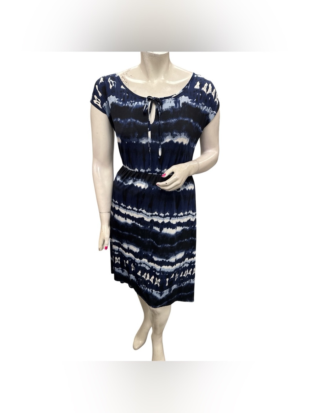 Jules & Leopold Navy Tie-Dye Short Sleeve Keyhole Dress Size Xl
